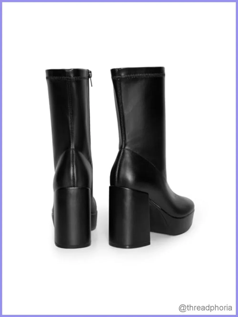 Womens Mid Calf Platform Gogo Boots Square Toe Chunky Heel Faux Leather